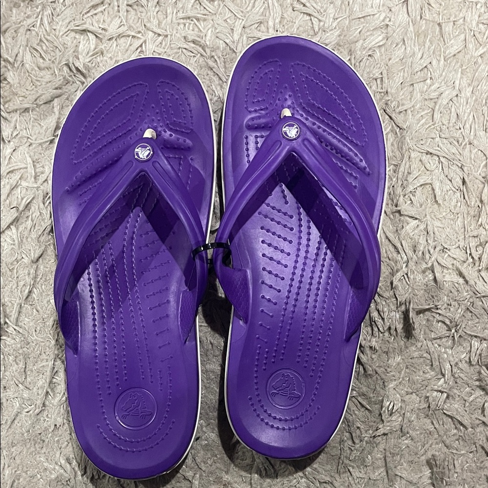 CROCS Men’s Purple Flip Flop Sandals with White Edge